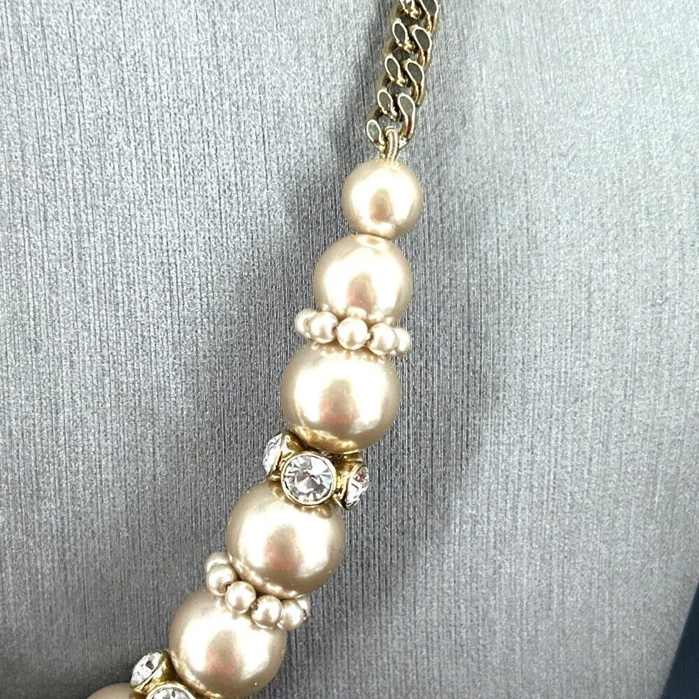 Givenchy Faux Pearl Crystal Rhinestone Necklace Signed 18